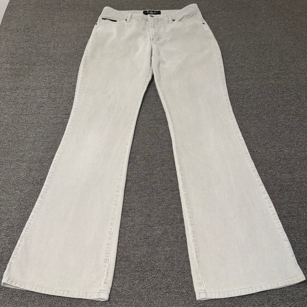 VTG Y2K LEI Corduroy Pants Junior's 5 Off White Cream Wide Leg Flare Cotton